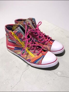 Nine West Pink Multicolor Stripe High-Top Sneakers